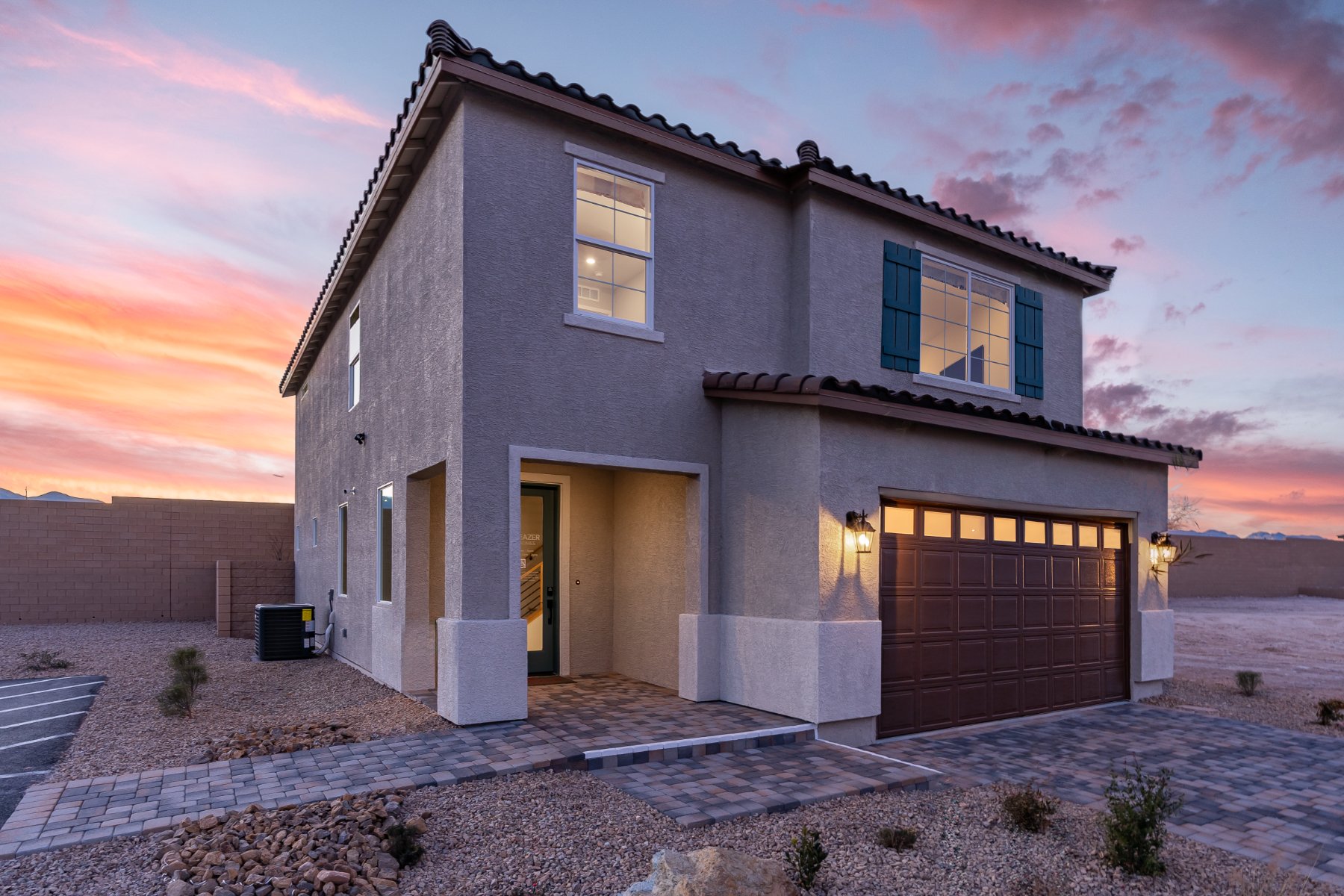 Beazer Homes Keystone community, two-story home at dusk